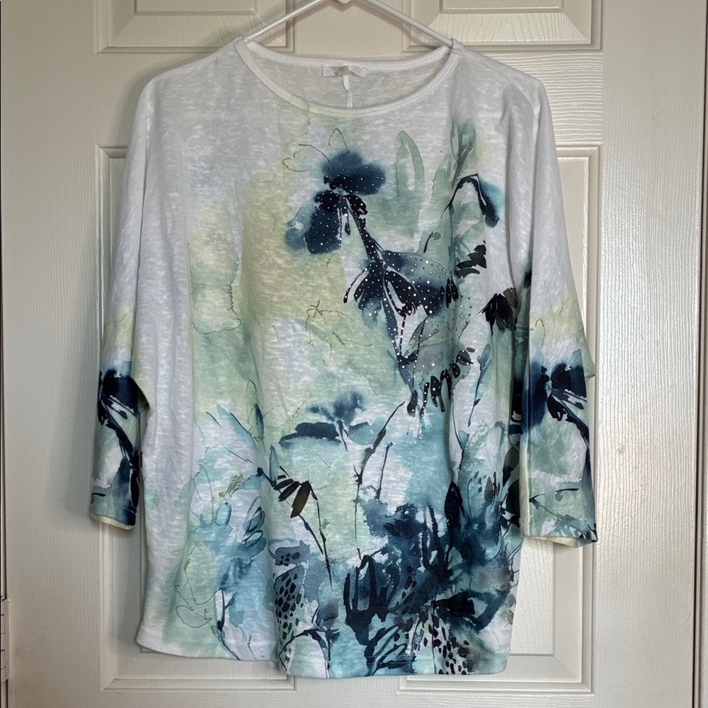 Milano Floral White and Blue Blouse